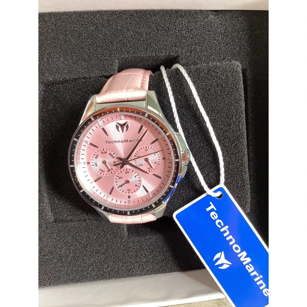 TechnoMarine MoonSun Pink Dial Stainless Steel Women Watch TM-S220588 NEW
